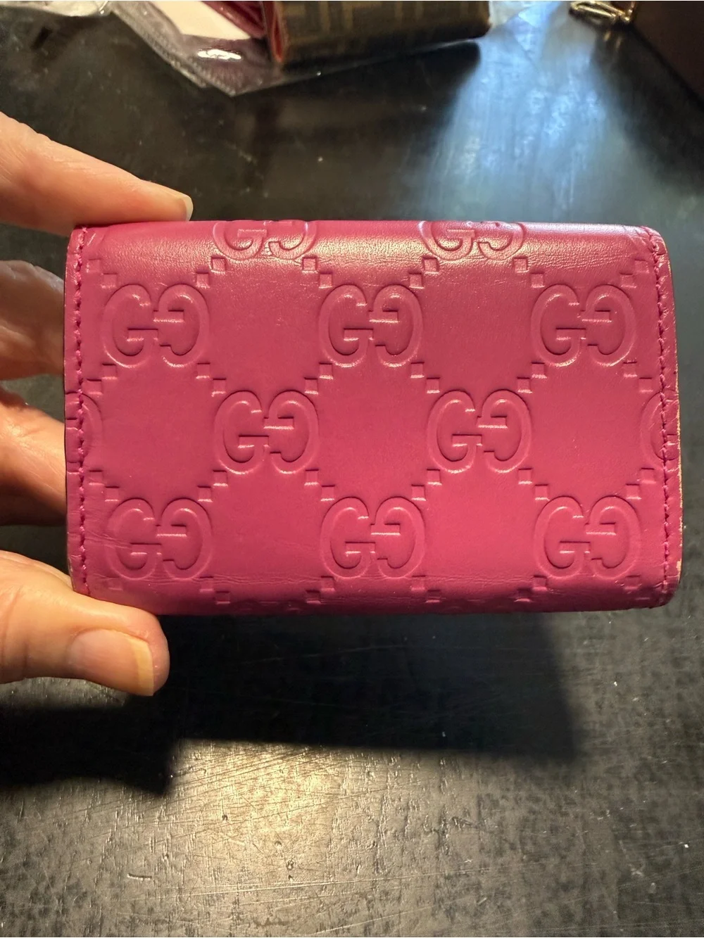 Gucci Guccissima Magenta Bow Ribbon Key Case